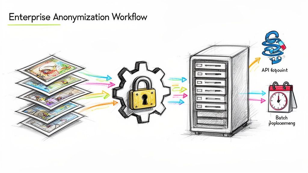 Enterprise-style workflow diagram for photo anonymization.
